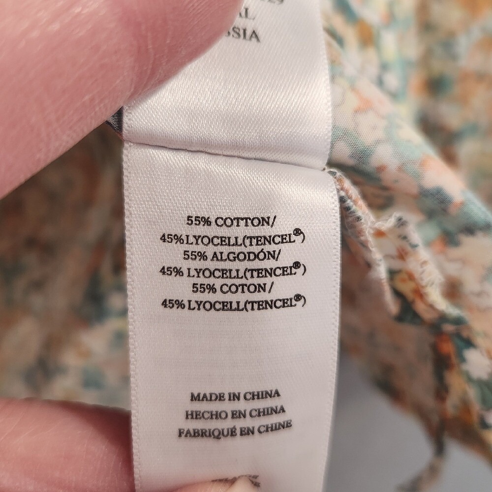 Rails XXL Womens Ditsy Floral Tie Neck Blouse Peach Green Cotton Balloon Sleeve - Picture 9 of 9